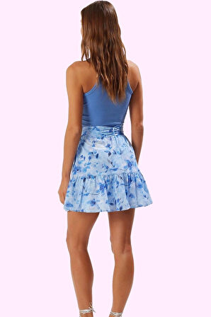 Kadın Pamuklu Çiçek Desenli Mini Etek Fırfırlı Rahat Günlük Stil Yaz Aylarının Vazgeçilmezi