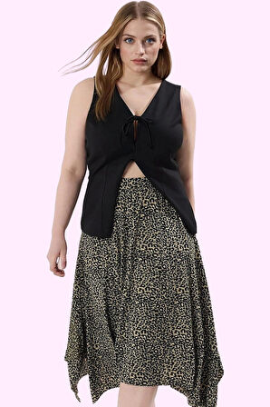 Kadın Leopar Desenli Örme Midi Etek Asimetrik Kesim Günlük Kombinler İçin Kaliteli Malzeme