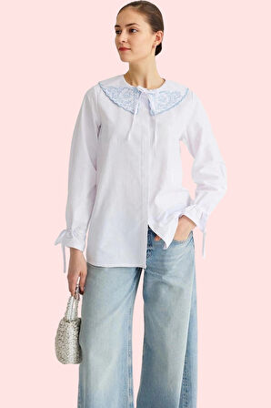 Kadın Dokuma Terrycotton Kumaş Düz Desen Regular Gömlek İş Ve Günlük Hayat Kaliteli Malzeme