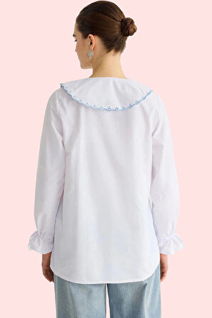 Kadın Dokuma Terrycotton Kumaş Düz Desen Regular Gömlek İş Ve Günlük Hayat Kaliteli Malzeme