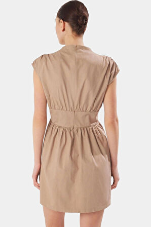 A Kesim Mini Elbise Kemer Detayı V Yaka Pamuk Polyester Dokuma Gabardin Yazlık Özel Tasarım