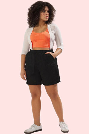 Kadın Büyük Beden Örme Şort Yüksek Bel Geniş Paça Rahat Yazlık Günlük Kullanım Özel Günler