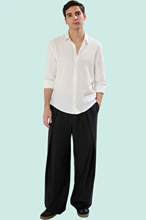 Erkek Basic Siluet Uzun Kollu Dokuma Gömlek Rahat Günlük Ve İş Stilleri İçin Modern Tasarım