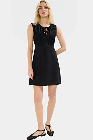Nervürlü Düz Mini Elbise Polyester Kumaş V Yaka Yazlık Casual Mükemmel Uyum Özenle Seçilmiş