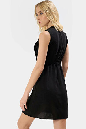 Nervürlü Düz Mini Elbise Polyester Kumaş V Yaka Yazlık Casual Mükemmel Uyum Özenle Seçilmiş