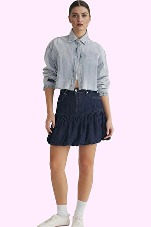 Kadın Denim Balon Etek Pamuk Günlük Kullanım İçin Rahat Hafta Sonu Yaz Aylarının Vazgeçilmezi