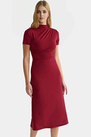 A line Midi Elbise Polyester Karışımlı Dokuma Kumaş Kemersiz Rahat Dayanıklı Malzeme