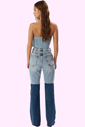 Kadın Renk Bloklu Comfort Flare Jean Yüksek Bel Günlük Ve Özel Günler Yaz Aylarının Vazgeçilmezi