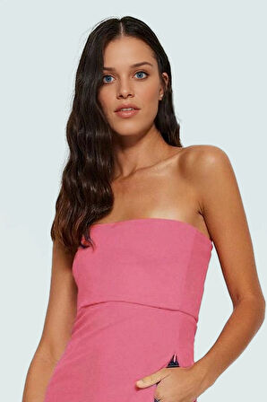 Yandan Fermuarlı Krep Örme Straplez Bluz Premium Kalite Modern Stil