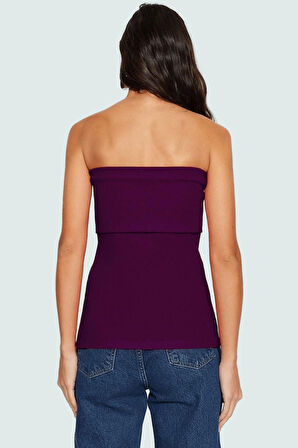 Yandan Fermuarlı Krep Örme Straplez Bluz Premium Kalite Modern Stil