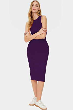 Yazlık Kolsuz Bodycon Örme Midi Elbise 98% Pamuk Rahat Kalıp Şık Görünüm Seçkin Malzeme