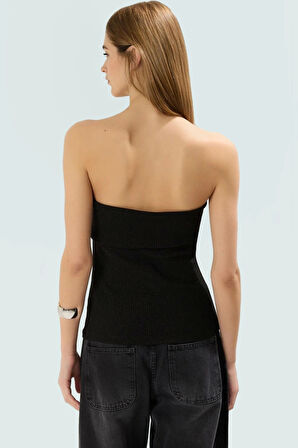 Lurexli Simli Örme Bluz Straplez Fitted Yazlık Uzun Ömürlü Dayanıklı Malzeme Zarifane Tasarım