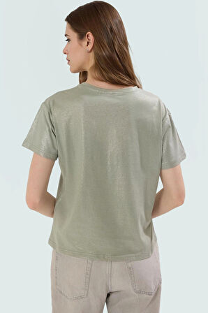 Pamuklu Örme Bluz Regular Kalıp Varak Baskı Rahat Günlük Stil Özenle Seçilmiş Şık Görünüm