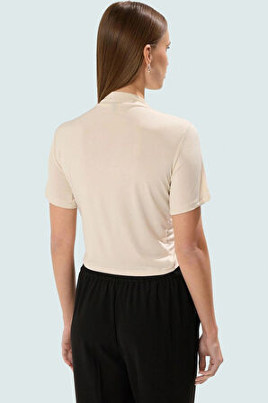 Şık Dik Yaka Crop Bluz Örme Kumaş Kruvaze Yazlık Modern Stil Rahat Ve Özel Tasarım