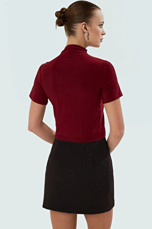 Şık Dik Yaka Crop Bluz Örme Kumaş Kruvaze Yazlık Modern Stil Rahat Ve Özel Tasarım