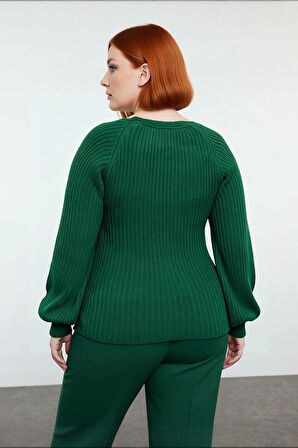 Kadın Modern Kalp Yaka Triko Kazak Fitted Kalıp Uzun Reglan Kol Fitilli Örme Şıklığı Kışa Özel