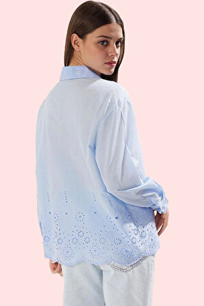 Kadın Pamuklu Gömlek Brode Detaylı Rahat Kalıp Günlük Şıklık Hafta Sonu Yaz Aylarının Vazgeçilmezi