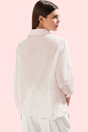 Kadın Pamuklu Gömlek Brode Detaylı Rahat Kalıp Günlük Şıklık Hafta Sonu Yaz Aylarının Vazgeçilmezi