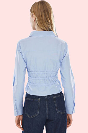 Kadın Bağcıklı Bel Detaylı Gömlek Uzun Kollu Rahat Günlük Hafta Sonu Yaz Aylarının Vazgeçilmezi