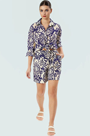 Rahat ve Şık Etnik Desenli Viskoz Gömlek Şort Takım Yüksek Kalite Uzun Ömürlü Trend Tasarım