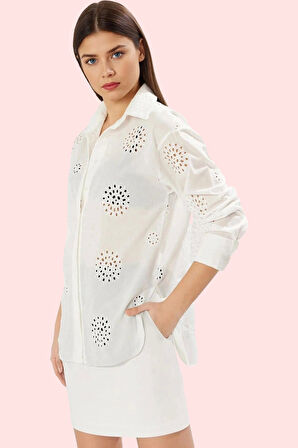 Kadın Brode Nakış Detaylı Pamuk Gömlek Rahat Günlük Stil Hafta Sonu Yaz Aylarının Vazgeçilmezi
