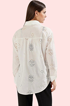 Kadın Brode Nakış Detaylı Pamuk Gömlek Rahat Günlük Stil Hafta Sonu Yaz Aylarının Vazgeçilmezi