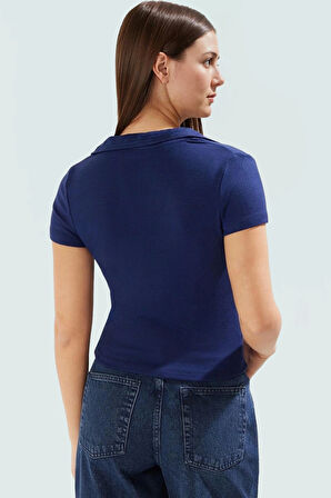Viskoz Ribana Örme Bluz Crop Polo Yaka Fitted Rahat Kullanım Premium Kalite Modern Stil