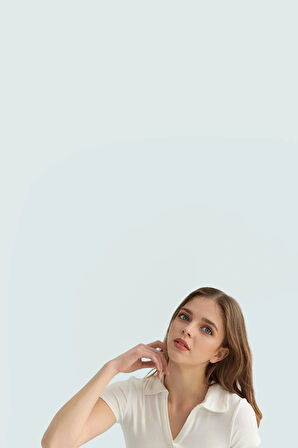 Viskoz Ribana Örme Bluz Crop Polo Yaka Fitted Rahat Kullanım Premium Kalite Modern Stil