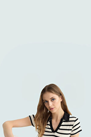 Viskoz Ribana Örme Bluz Crop Polo Yaka Fitted Rahat Kullanım Premium Kalite Modern Stil