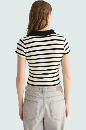 Viskoz Ribana Örme Bluz Crop Polo Yaka Fitted Rahat Kullanım Premium Kalite Modern Stil