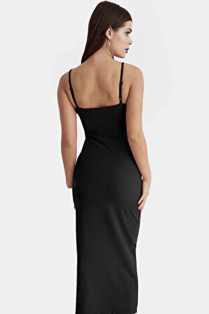 Bodycon Maxi Elbise Yazlık Örme Astarlı Yırtmaçlı Günlük Kullanım İçin Şık Görünüm