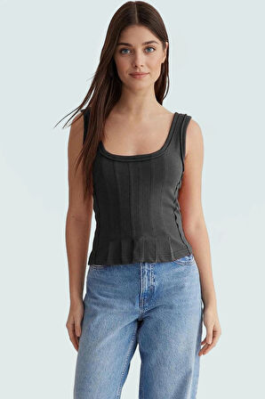 Fitted Havuz Yaka Crop Bluz 100 Pamuk Kaşkorse Örme Günlük Stil Dayanıklı Malzeme Premium Kalite