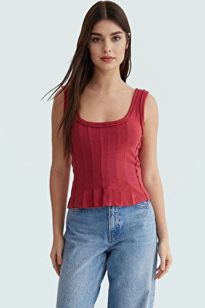 Fitted Havuz Yaka Crop Bluz 100 Pamuk Kaşkorse Örme Günlük Stil Dayanıklı Malzeme Premium Kalite