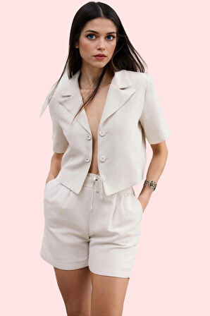 Kadın Keten Karışımlı Lastikli Bel Şort Rahat Yaz Günleri Günlük Kullanım Kaliteli Malzeme