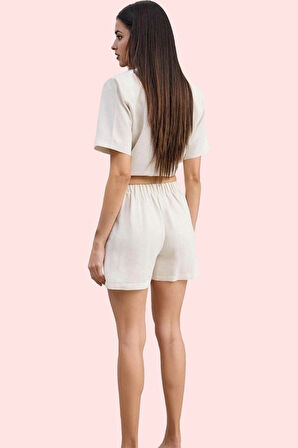 Kadın Keten Karışımlı Lastikli Bel Şort Rahat Yaz Günleri Günlük Kullanım Kaliteli Malzeme