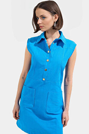 Keten Görünümlü Shift Mini Elbise Kolsuz Pamuklu Rahat Trend Tasarım Seçkin Malzeme