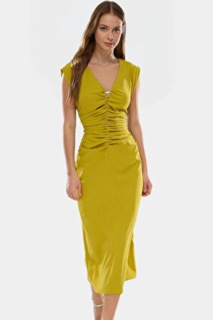 Kolsuz Bodycon Midi Elbise Nefes Alan Polyester Kumaş Günlük Kullanım İçin