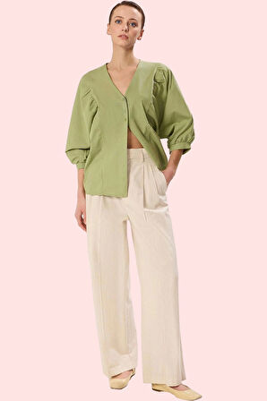 Kadın Pamuklu Regular Gömlek V Yaka Basic Günlük Ve İş Hayatı Hafta Sonu Dayanıklı Malzeme