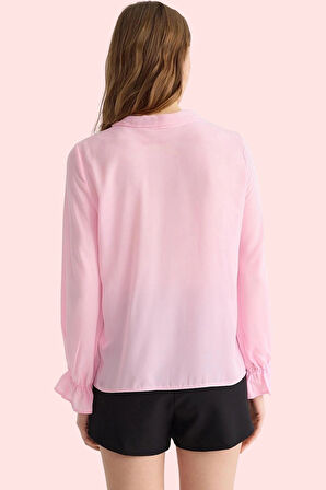 Kadın Dokuma Gömlek; Dantel Detaylı Balon Kol Bebe Yaka Regular Yaz Aylarının Vazgeçilmezi