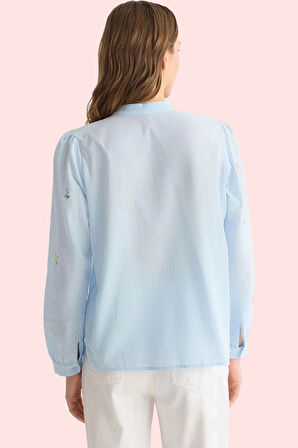 Kadın Pamuklu Flamlı Dokuma Gömlek Dik Yaka Günlük Casual Stil Hafta Sonu Kaliteli Malzeme