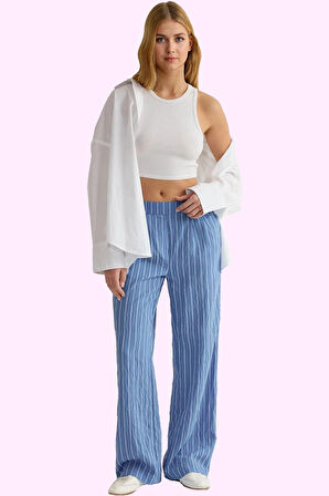 Kadın Çizgili Wide Leg Pantolon Rahatlık ve Şıklık Bir Arada Günlük Kombinler İçin Hafta Sonu