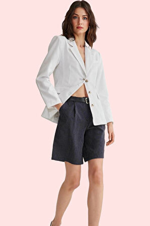 Kadın Çizgili Dokuma Geniş Paça Şort Yüksek Bel Kısa Boy Günlük Kullanım Dayanıklı Malzeme