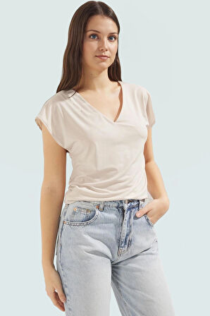 Taş Detaylı Örme Bluz V Yaka Ay Kol Regular Kalıp Yazlık Premium Kalite Kaliteli İşçilik