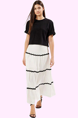 Kadın Bürümcük Örme Maxi Etek Biyeli Detay Günlük Ve Şık Hafta Sonu Yaz Aylarının Vazgeçilmezi