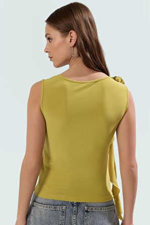 Şık Kolsuz Bluz Örme Kumaş Bisiklet Yaka Aksesuarlı Günlük Kullanım İçin Dayanıklı Malzeme