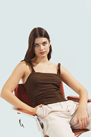 Şık Örme Bluz Fitted Kalıp Kolsuz Kare Yaka Yazlık Özel Tasarım Mükemmel Uyum