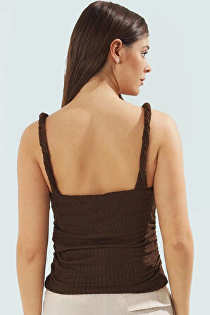 Şık Örme Bluz Fitted Kalıp Kolsuz Kare Yaka Yazlık Özel Tasarım Mükemmel Uyum