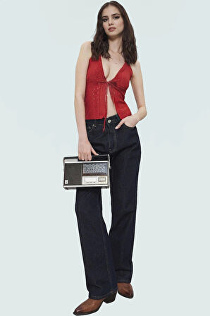 Kolsuz Jakarlı Bluz Fitted Kalıp Boyundan Bağlamalı Yazlık Örme Yüksek Kalite