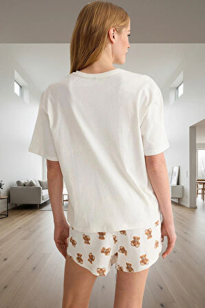 Rahat ve Şık Ayıcıklı Yazlık Pijama Takımı %100 Pamuk Dayanıklı Malzeme Mükemmel Uyum