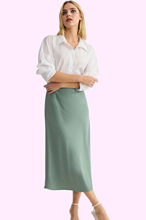 Kadın Düz Desenli Dokuma Midi Etek Rahat Günlük Kombinler Hafta Sonu Yaz Aylarının Vazgeçilmezi